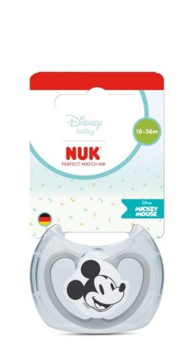 NUK Perfect Match Air Disney Mickey Πιπίλα Σιλικόνης 18-36m Χρώμα Γκρι, 1τμχ
