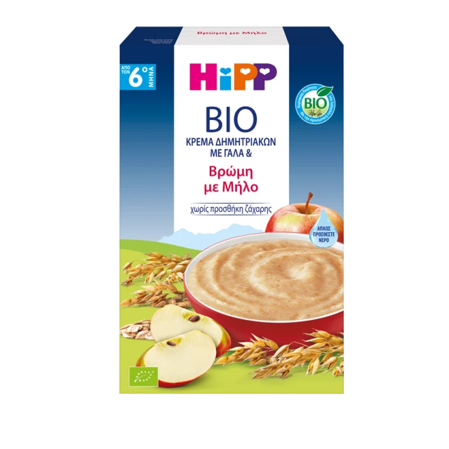 Hipp Bio Κρέμα Δημητριακών με Γάλα & Βρώμη με Μήλο από τον 6ο Μήνα 250gr