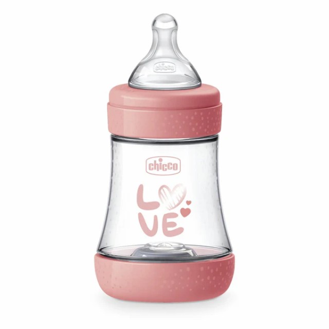 Chicco Μπιμπερό Πλαστικό Perfect 5 Anti-Colic 0m+ με θηλή σιλικόνης 150ml Χρώμα Σομόν, 1τμχ