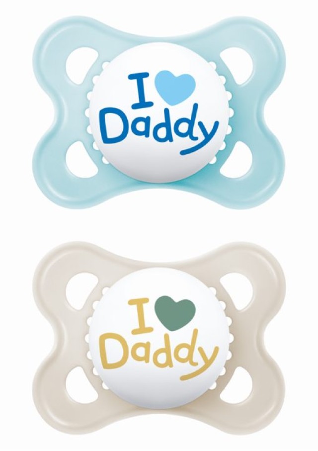 MAM Πιπίλα I Love Mummy & Daddy Σιλικόνης 2-6m Χρώμα Γαλάζιο-Κρεμ, 2τμχ