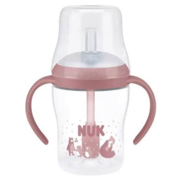 NUK Perfect Match Ποτηράκι Εκπαίδευσης με καλαμάκι 8m+ με Δείκτη Ελέγχου Θερμοκρασίας 150ml Χρώμα Σάπιο Μήλο, 1τμχ