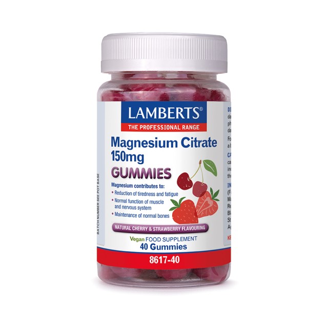 Lamberts Magnesium Citrate 150mg με Γεύση Φράουλα και Κεράσι, 40 Ζελεδάκια