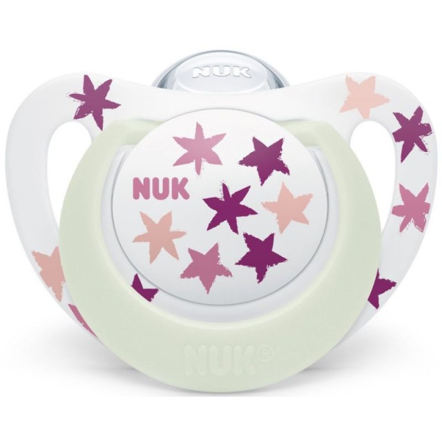 NUK Star Night Πιπίλα Σιλικόνης 6-18m Χρώμα Ροζ, 1τμχ