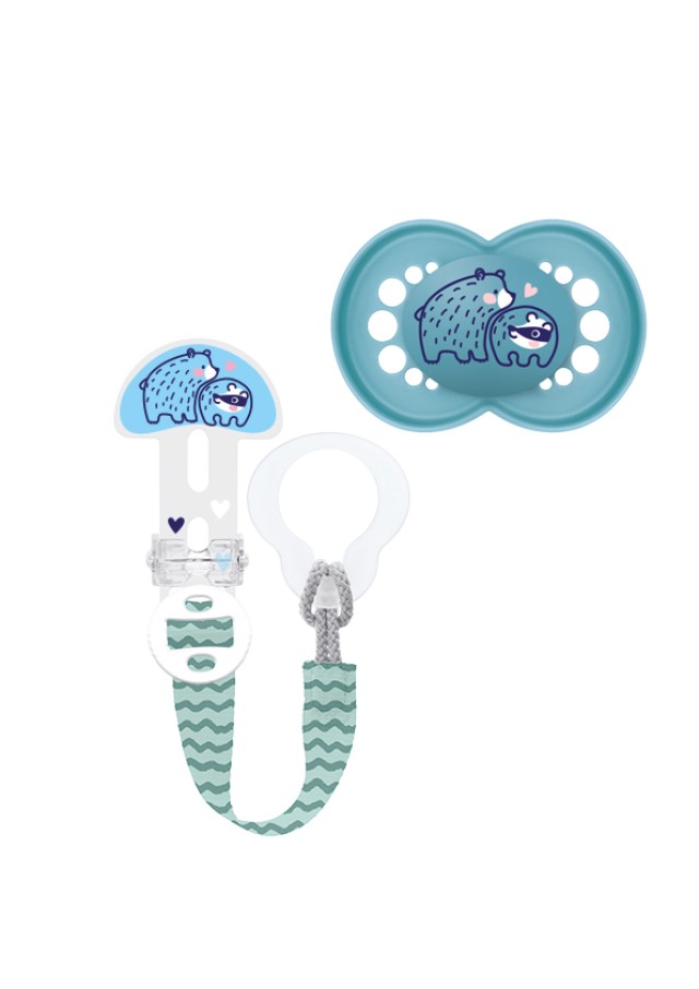 MAM Clip It & Original Πιπίλα Σιλικόνης 6-16m Χρώμα Μπλε, 2τμχ