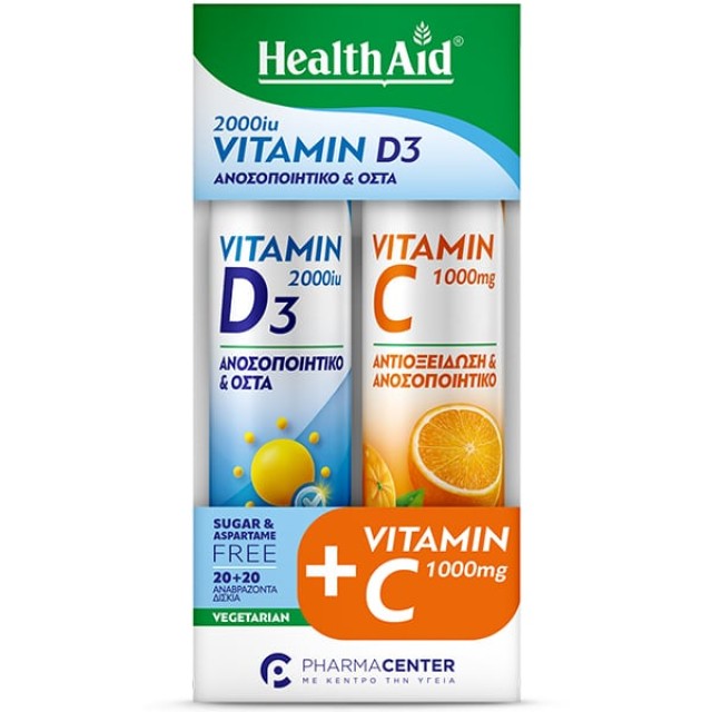 Health Aid Promo Vitamin D3 2000iu Γεύση Πορτοκάλι 20 eff. tabs + Vitamin C 1000mg Γεύση Πορτοκάλι 20 eff. tabs