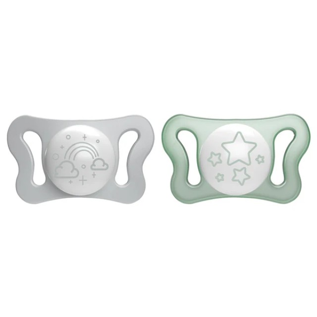 Chicco Physio Forma Micro Night Πιπίλα Σιλικόνης 0-2m Χρώμα Μέντα-Γκρι, 2τμχ