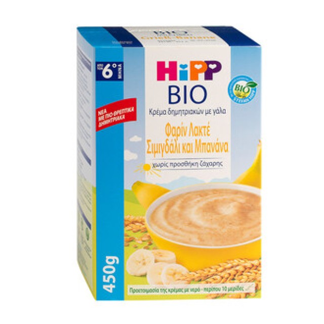 Hipp Bio Κρέμα Δημητριακών με Γάλα, Φαρίν Λακτέ, Σιμιγδάλι & Μπανάνα από τον 6ο μήνα 450gr