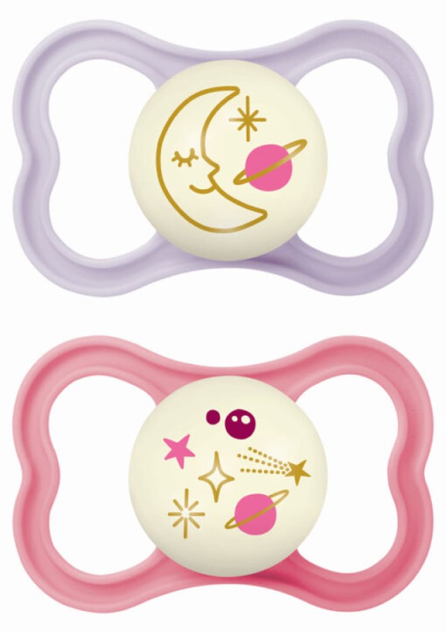 MAM Πιπίλα Air Night Σιλικόνης 6-16m Χρώμα Λιλά-Σάπιο Μήλο, 2τμχ