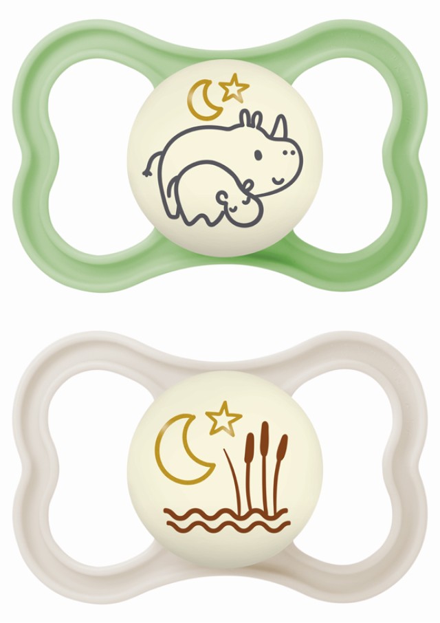 MAM Πιπίλα Σιλικόνης Air Night 6-16m Χρώμα Γκρι-Πράσινο, 2τμχ