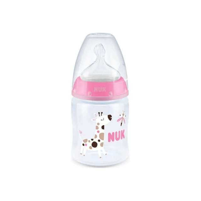 NUK First Choice Plus Μπιμπερό Πλαστικό με Δείκτη Ελέγχου Θερμοκρασίας με θηλή σιλικόνης 0-6m (M) 150ml Χρώμα Ροζ, 1τμχ