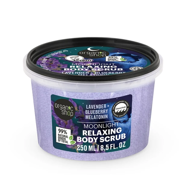 Natura Siberica Organic Shop Dreamy Night Χαλαρωτικό Scrub Σώματος Moonlight με Λεβάντα, Blueberry & Μελατονίνη για Απαλή Απολέπιση & Αναζωογόνηση, 250ml