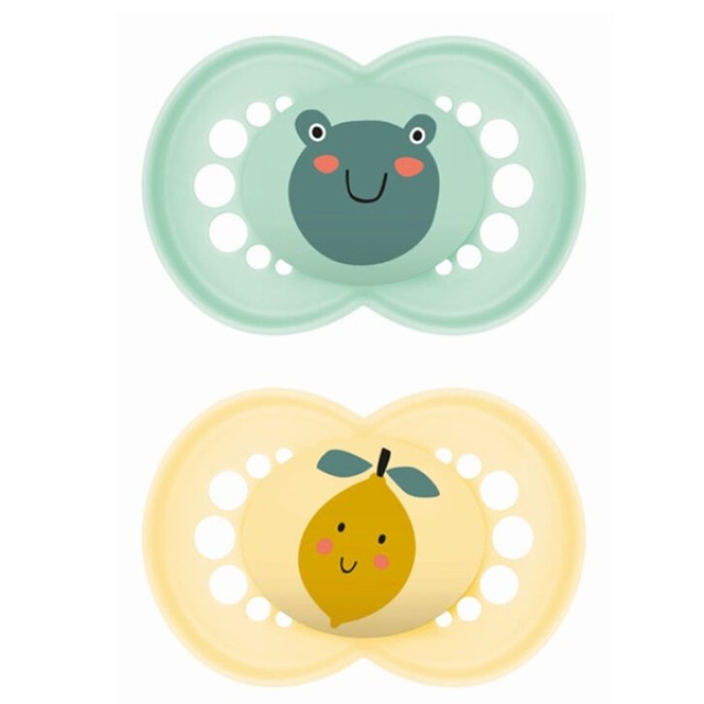 MAM Πιπίλα Original Σιλικόνης 6-16m Χρώμα Κίτρινο-Βεραμάν, 2τμχ