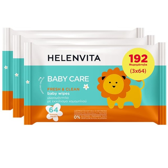 Helenvita Baby Care Μωρομάντηλα με Χαμομήλι 0m+ (3 x 64)