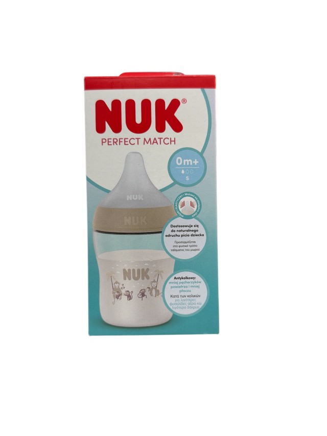 NUK Perfect Match Μπιμπερό Πλαστικό 0m+ με Δείκτη Ελέγχου Θερμοκρασίας με θηλή σιλικόνης Mικρής Οπής 150ml Χρώμα Μπεζ, 1τμχ