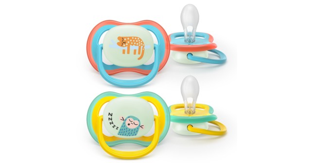 Avent Πιπίλα Σιλικόνης Ultra Air Nighttime 18m+ SCF376/32 Χρώμα Γαλάζιο-Κίτρινο, 2τμχ