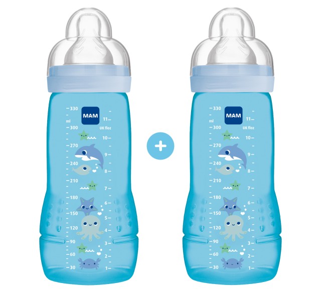 MAM Σετ 2 Μπιμπερό Easy Active™ Baby Bottle 4m+ 330ml Χρώμα Μπλε, 2τμχ