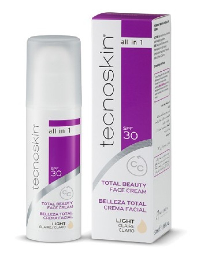 Tecnoskin Total Beauty Face Cream Light, Αντιρυτιδική Κρέμα Προσώπου Αll in Οne SPF30 - Light Aπόχρωση 50ml