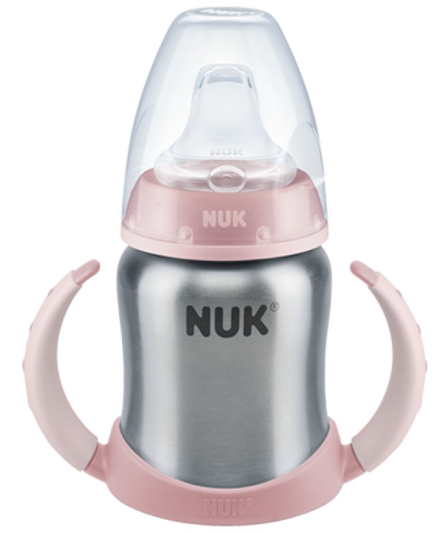 NUK First Choice Ανοξείδωτο Μπιμπερό εκπαίδευσης 6-18m Χρώμα Ροζ 125ml, 1τμχ