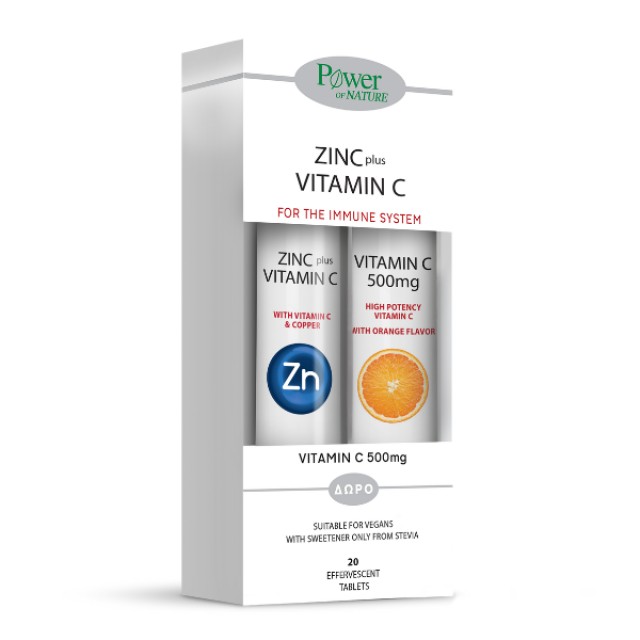 Power Health Zinc & Vitamin C Stevia 20 eff. tabs με γεύση λεμόνι & Vitamin C 500mg 20 eff. tabs