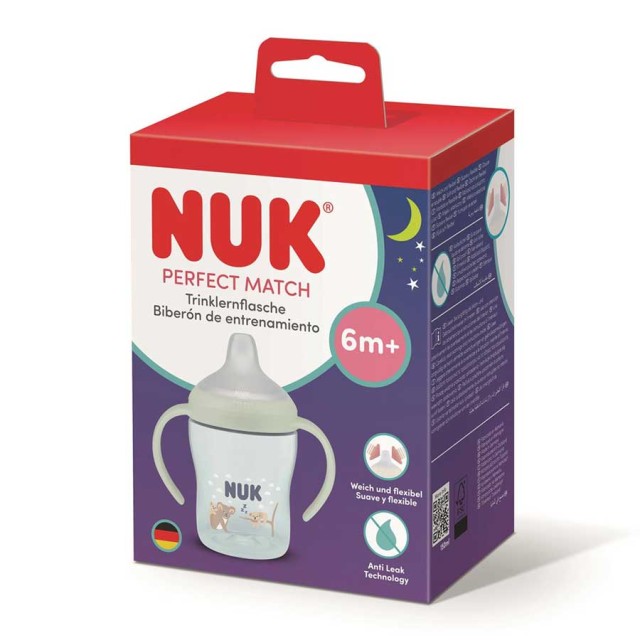 NUK Perfect Match Μπιμπερό Εκπαίδευσης Night 6m+ με Δείκτη Ελέγχου Θερμοκρασίας 150ml Χρώμα Μπλε, 1τμχ