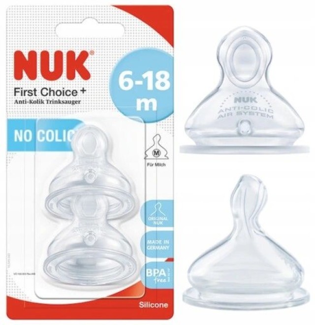 NUK First Choice+ Θηλή Σιλικόνης 6-18m Μεσαίας Οπής, 2τμχ