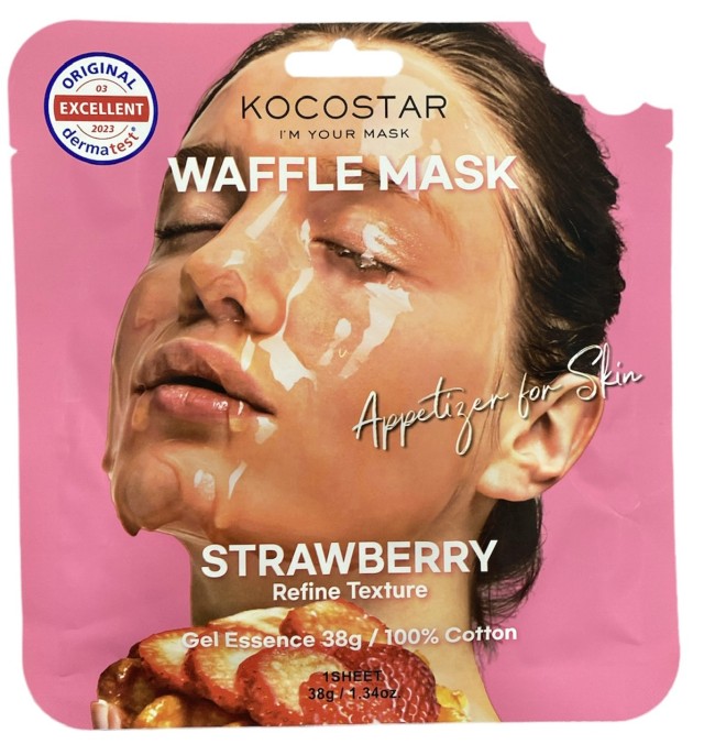 Kocostar Waffle Mask Strawberry Εμποτισμένη Μάσκα Καθαρισμού και Λάμψης για Λιπαρές Επιδερμίδες 38gr