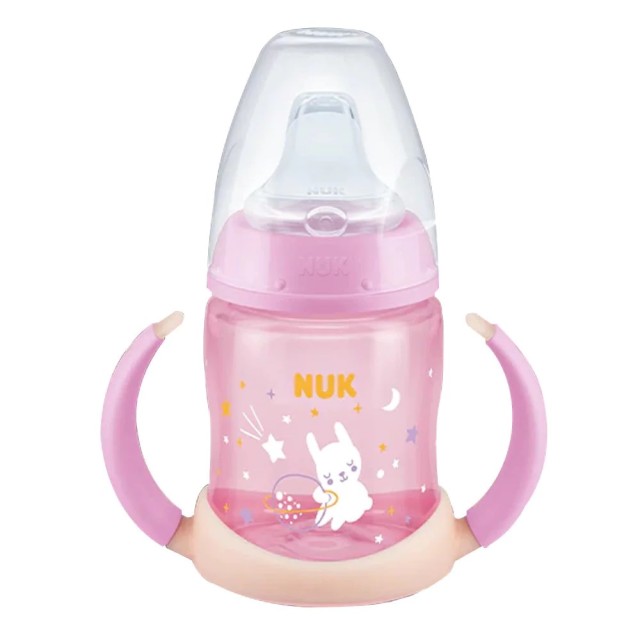 NUK First Choice Μπιμπερό Εκπαίδευσης Night με ρύγχος σιλικόνης 6-18m+ 150ml Χρώμα Ροζ, 1τμχ