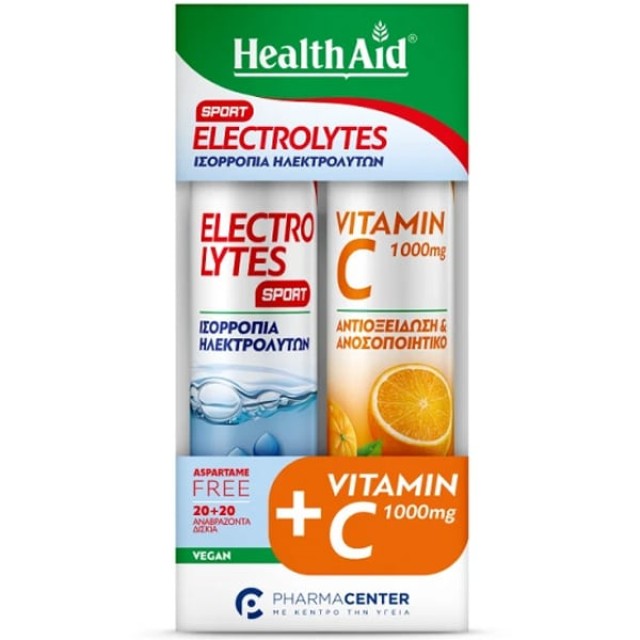 Health Aid Promo Electrolytes Sport Γεύση Φράουλα 20 eff. tabs + Vitamin C 1000mg Γεύση Πορτοκάλι 20 eff. tabs