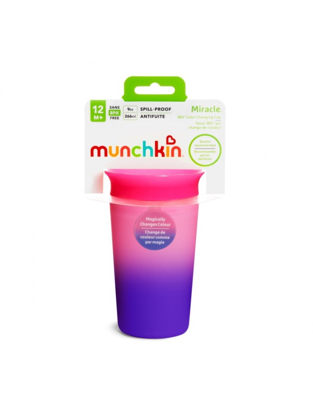 Munchkin 360ᵒ Colour Changing Miracle Cup 12m+ 266ml Χρώμα Ροζ, 1τμχ