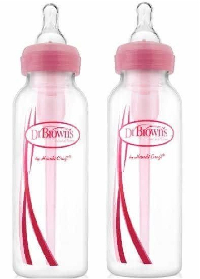 Dr. Browns Μπιμπερό Πλαστικό Options+ με Στενό Λαιμό και θηλή σιλικόνης 0m+ 250ml Χρώμα Ροζ, 2τμχ