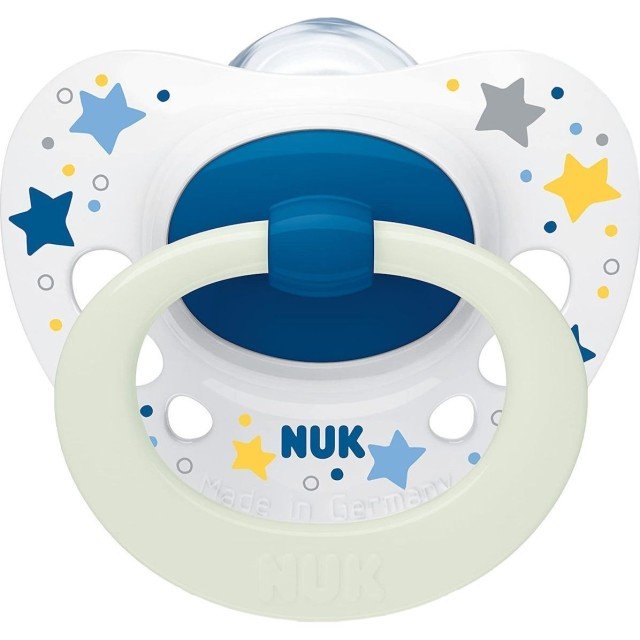 NUK Signature Night Πιπίλα Σιλικόνης 18-36m Χρώμα Λευκό-Μπλε, 1τμχ