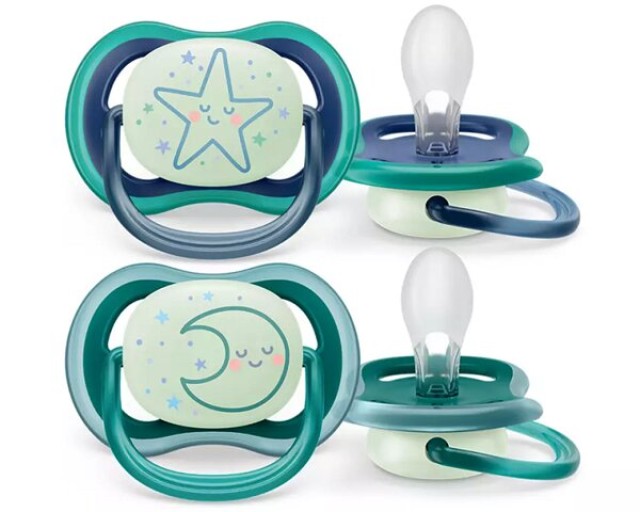 Avent Πιπίλα Σιλικόνης Ultra Air Nighttime 6-18m SCF376/13 Χρώμα Μπλε-Πράσινο, 2τμχ