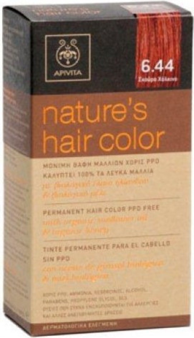 Apivita Natures Hair Color 6.44 Βαφή Μαλλιών Χρώμα Σκούρο Χάλκινο