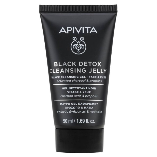 Apivita Black Detox Μαύρο Gel Καθαρισμού – Πρόσωπο & Μάτια με Πρόπολη & Ενεργός Άνθρακας 50ml