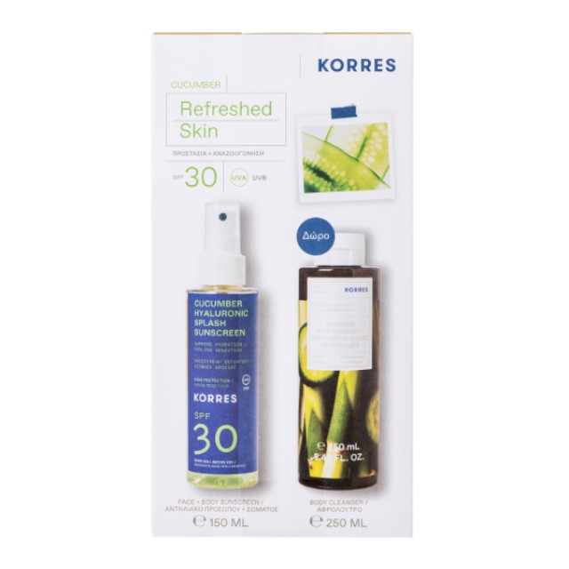 Korres Set Cucumber Refreshed Skin Cucumber & Hyaluronic Splash Sunscreen SPF30 150ml + Δώρο Body Cleanser Αφρόλουτρο Αγγούρι Bamboo 250ml
