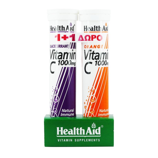 Health Aid Vitamin C 1000mg με Γεύση Φραγκοστάφυλο 20tabs +  ΔΩΡΟ Vitamin C 1000mg με Γεύση Πορτοκάλι 20tabs