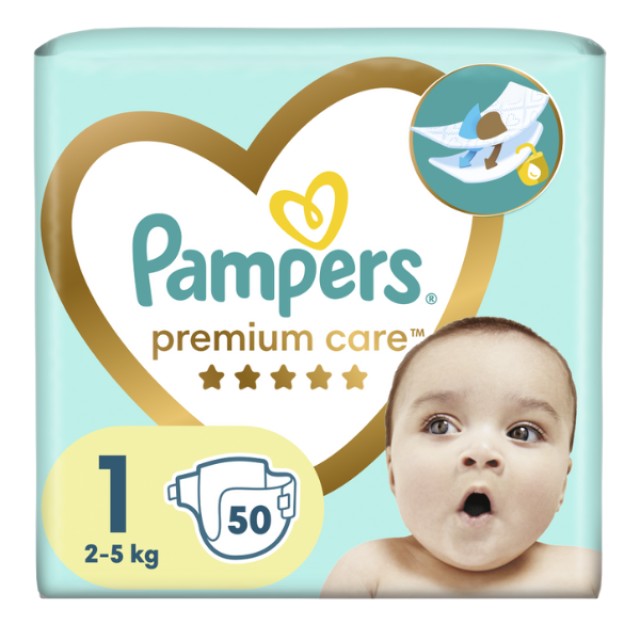 Pampers Premium Care Πάνες No.1 Newborn (2-5kg) 50 Πάνες