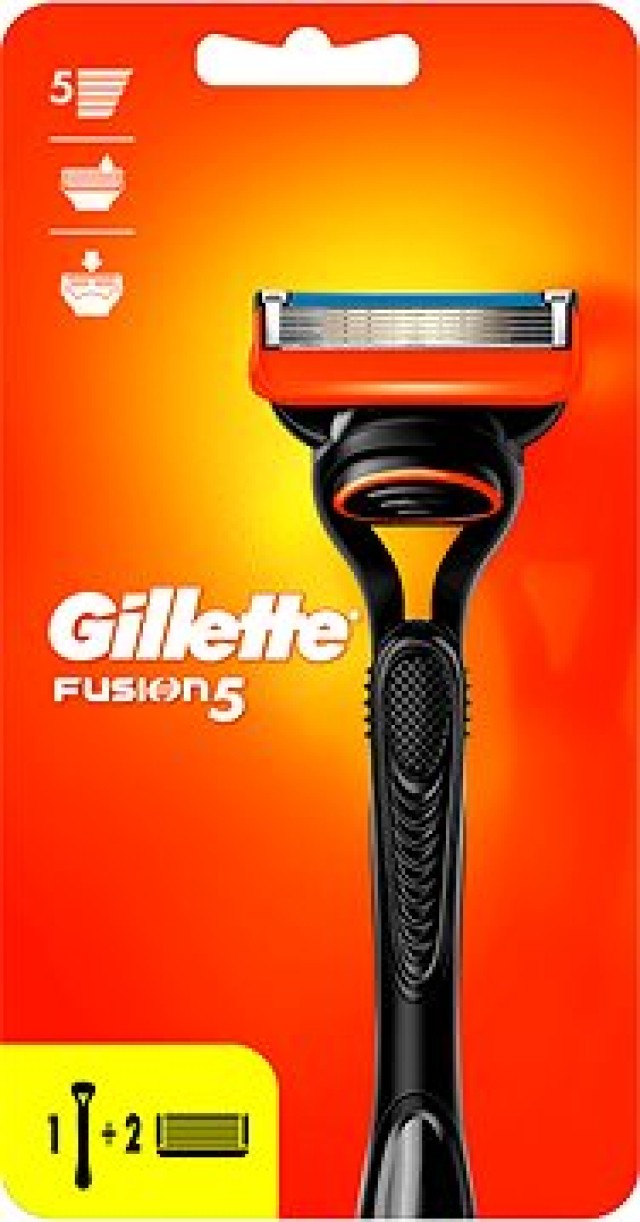 Gillette Fusion 5 Λαβή Ξυριστικής Μηχανής, 1τμχ & Ανταλλακτικές Κεφαλές, 2τμχ