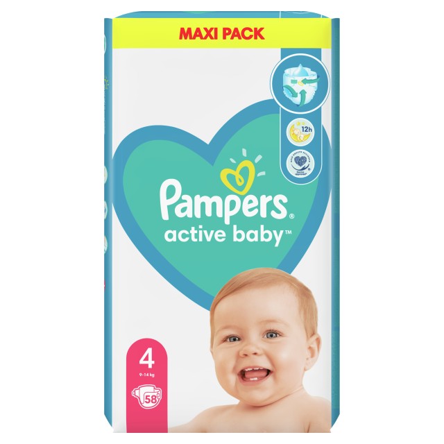 Pampers Active Baby Maxi Pack No.4 (9-14Kg) 58 Πάνες