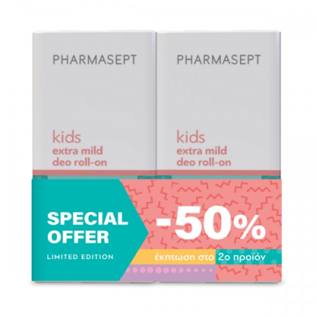 Pharmasept Kid Deo Roll-on Extra Mild Εξαιρετικά Απαλό Αποσμητικό για Παιδιά -50% έκπτωση στο 2ο προϊόν 2 x 50ml
