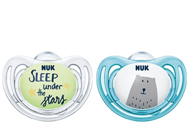 NUK Hello Adventure Duo - Day & Night Πιπίλα Σιλικόνης 6-18m Χρώμα Μπλε-Διάφανο, 2τμχ