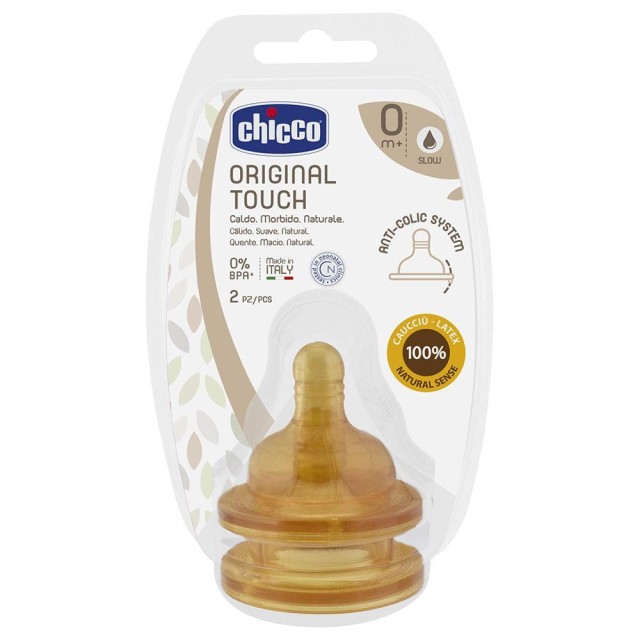 Chicco Θηλή Καουτσούκ Original Touch Κανονική Ροή 0m+, 2τμχ