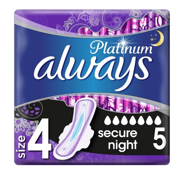 Always Platinum Secure Night No4, Σερβιέτες Με Φτερά 5τμχ