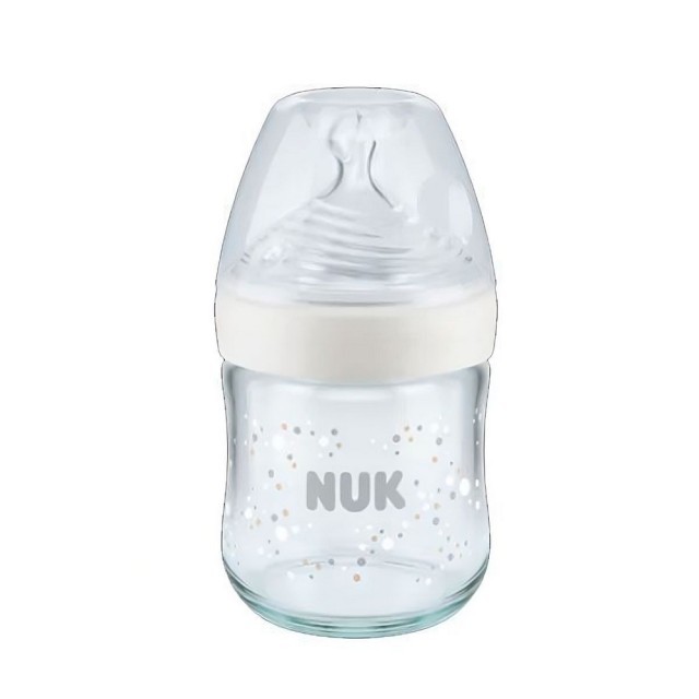 NUK Nature Sense Μπιμπερό Γυάλινο με θηλή σιλικόνης Μικρής Οπής 120ml Χρώμα Λευκό, 1τμχ