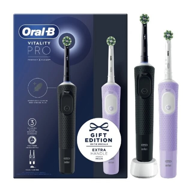 Oral-B Vitality Pro Duo Pack Electric Black & Purple 2 Ηλεκτρικές Οδοντόβουρτσες