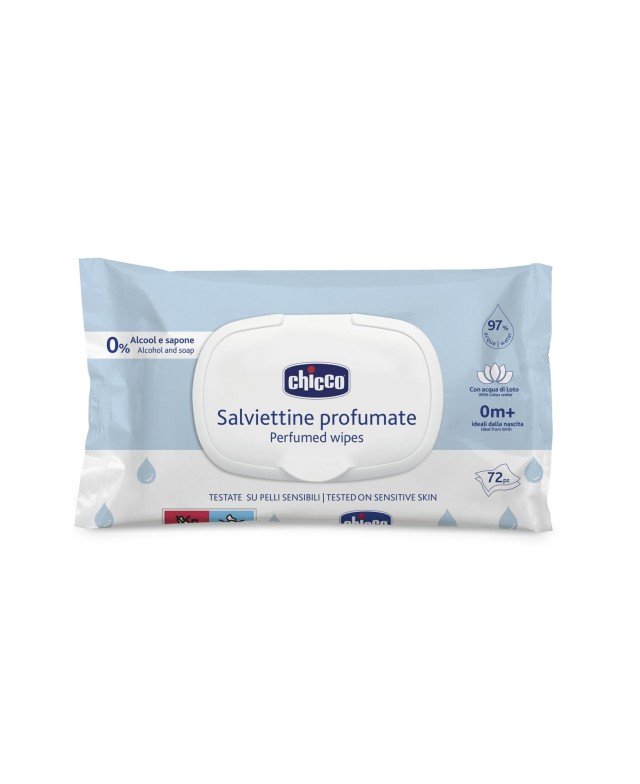 Chicco Perfumed Wipes Μωρομάντηλα Χωρίς Οινόπνευμα & Σαπούνι με Καπάκι 0m+, 72τεμ