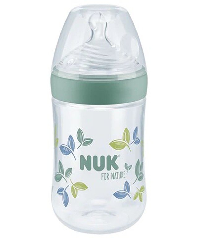 NUK For Nature Μπιμπερό Πλαστικό με θηλή σιλικόνης μέτριας οπής Χρώμα Πράσινο 260ml, 1τμχ