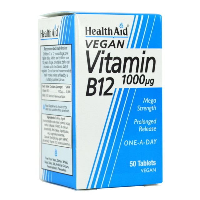 Health Aid Vitamin B12 (Cyanocobalamin) 1000μg Prolonged Release 50Tabs