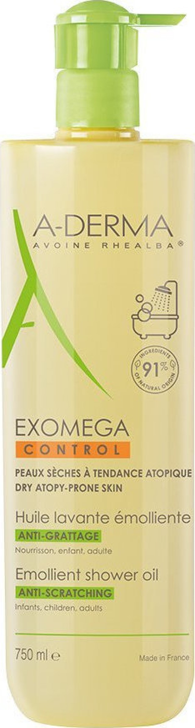A-Derma Exomega Control Emollient Shower Oil Μαλακτικό Λάδι Καθαρισμού για Ατοπικό Δέρμα, 750ml