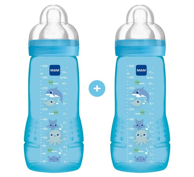 MAM Σετ 2 Μπιμπερό Easy Active™ Baby Bottle 4m+ 330ml Χρώμα Μπλε, 2τμχ